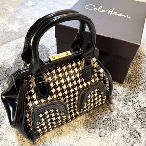 NIB Vintage Cole Haan B+W Houndstooth Calf Hair + Patent Leather Mini Satchel
